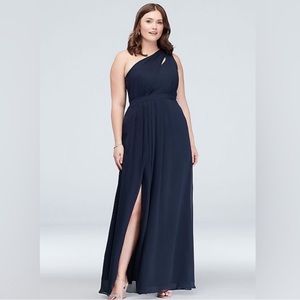David’s Bridal One Shoulder long dress in the color biscotti